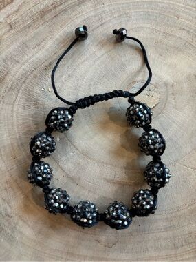 Sparkling Black/Gunmetal Beaded Shamballa-Style Bracelet